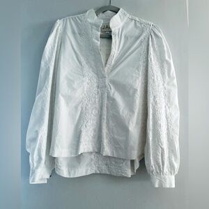JAG medium white collared long sleeve white embroidered detail blouse
